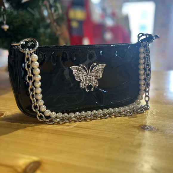 Black Patent Leather Bag with Butterfly Design - Picture 1 of 3